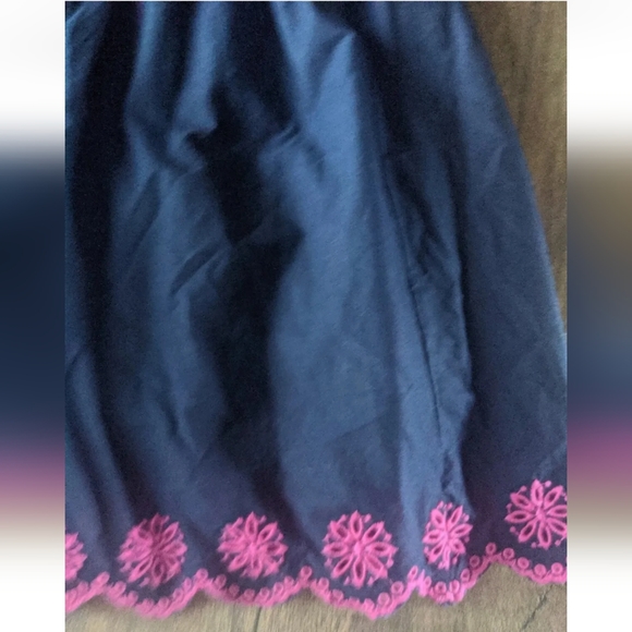 J. Crew Size 2 Solid Navy Blue Maxi Tiered Dress Womens w/ Pink Acc 98% Cotton. - Picture 5 of 12